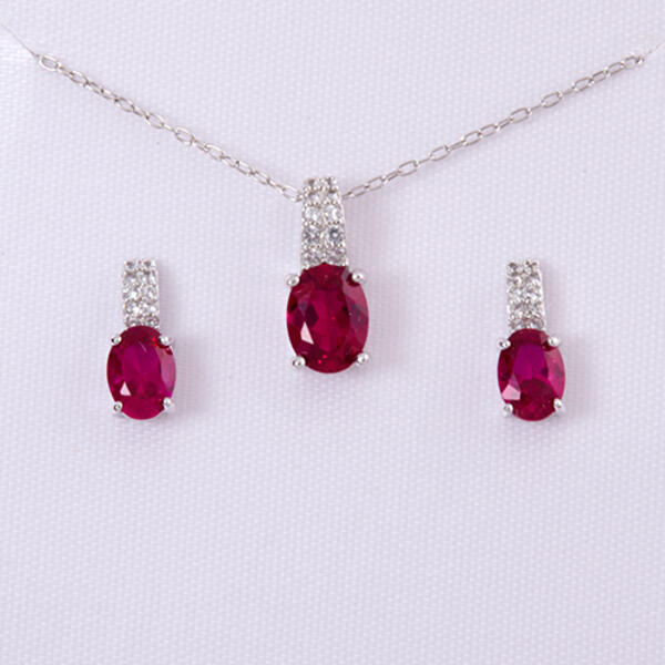 Marsala Created White Sapphire & Ruby Necklace Set - image 