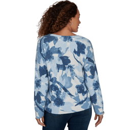 Womens Skye’s the Limit Icy Blue Sparkle Abstract Floral Sweater