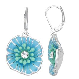 Napier Silver-Tone & Turquoise Flower Leverback Drop Earrings