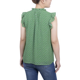 Petite NY Collection Chiffon Tie Neck Blouse - Green/Multi