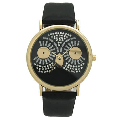 Womens Olivia Pratt Rhinestone Owl Watch - 15525BLACK - image 