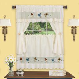 Achim Daisy Meadow Embellished Cottage Kitchen Curtain Set