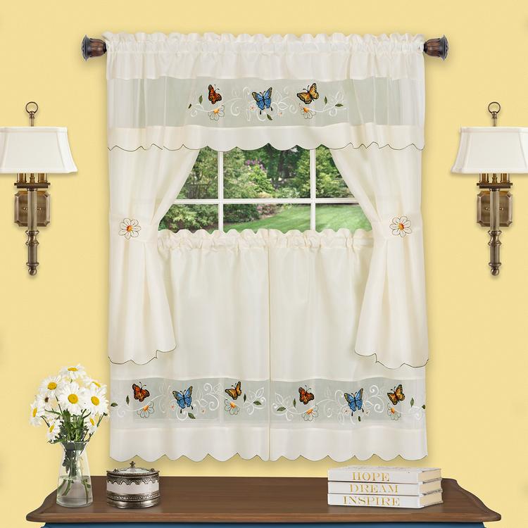 Achim Daisy Meadow Embellished Cottage Kitchen Curtain Set