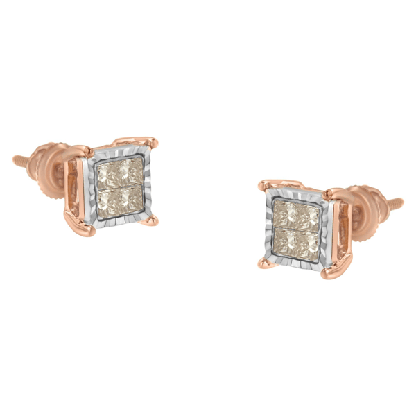 Haus of Brilliance Two-Toned Princess-Cut Diamond Stud Earrings - image 
