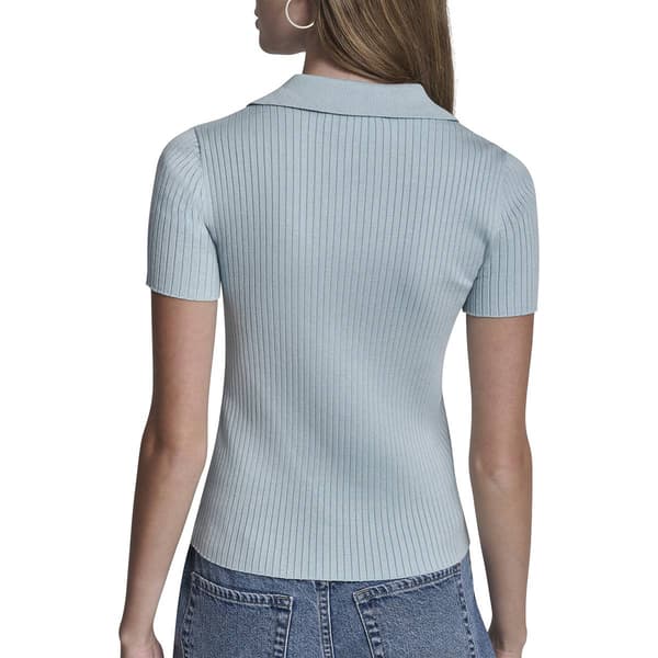 Womens DKNY Short Sleeve Rib Knit Polo Sweater
