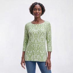 Womens Emily Daniels 3/4 Sleeve Scroll Tonal Jacquard Tee