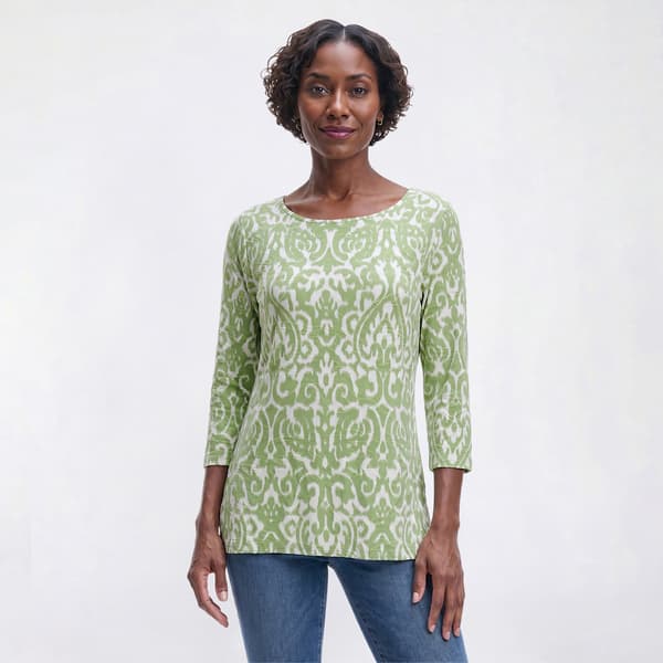 Womens Emily Daniels 3/4 Sleeve Scroll Tonal Jacquard Tee