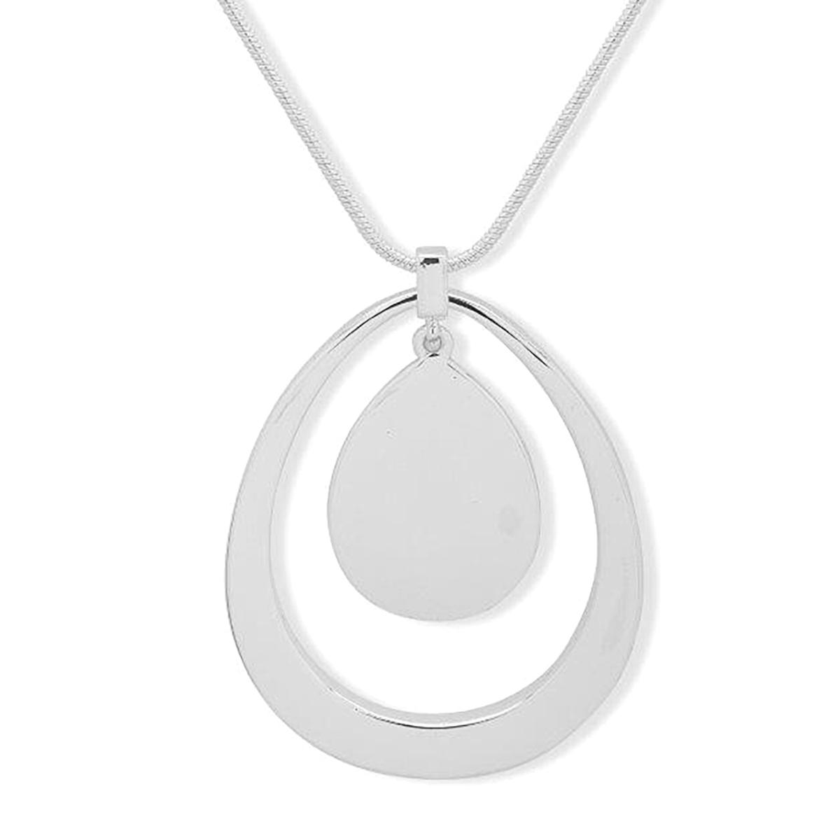 Nine West Silver-Tone Adjustable Chain Teardrop Necklace
