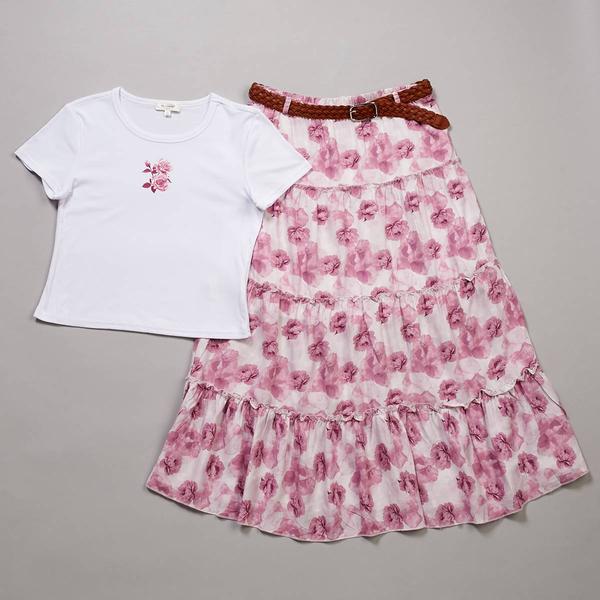 Girls (7-16) No Comment Flower Baby Tee w/ Floral Maxi Skirt - image 