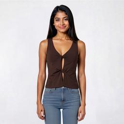 Juniors No Comment Front Twist Tank Top w/ Mold Cup