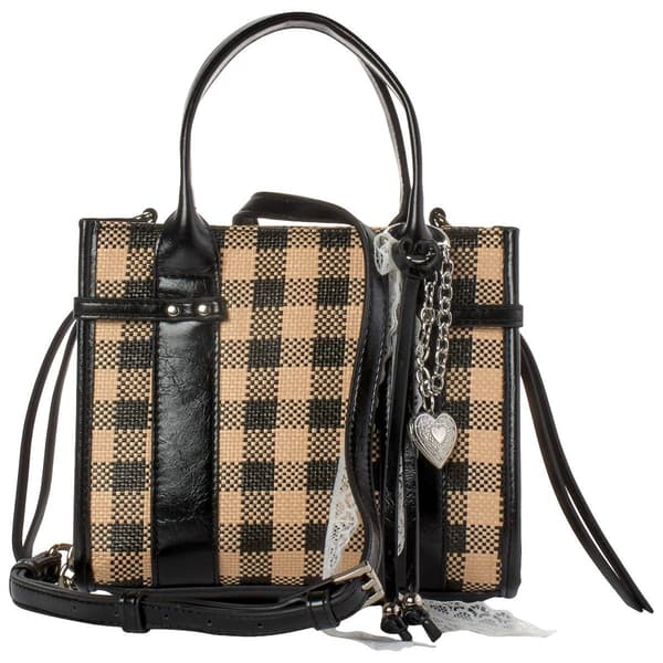 Madden Girl Gingham Straw Mini Tote - image 