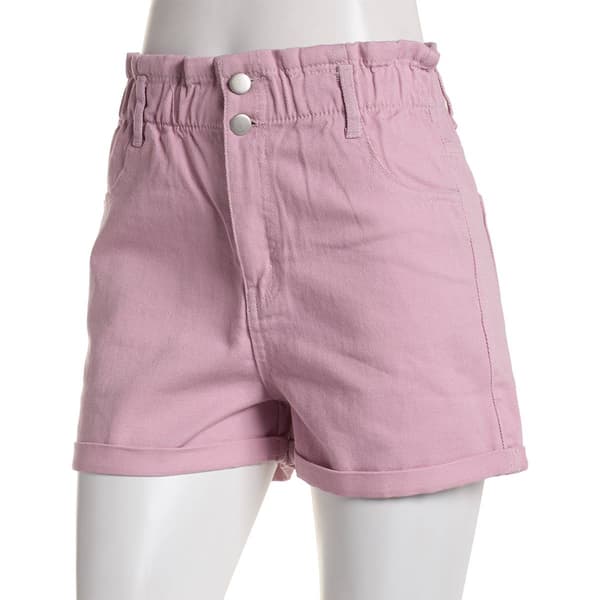 Juniors Love Tee Double Button Paperbag Waist Denim Shorts
