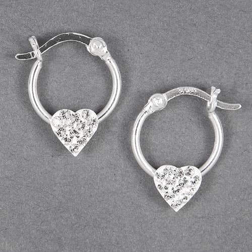 Kids Sterling Silver Clear Crystal Heart Hoop Earrings