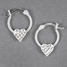 Kids Sterling Silver Clear Crystal Heart Hoop Earrings