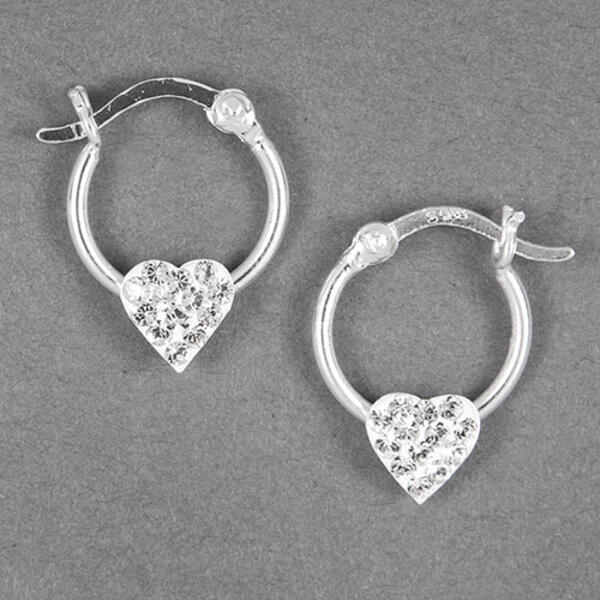 Kids Sterling Silver Clear Crystal Heart Hoop Earrings - image 