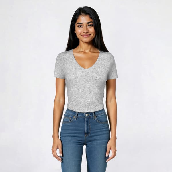 Juniors 7th & Hudson Short Sleeve V-Neck Ribbed Fitted Tee