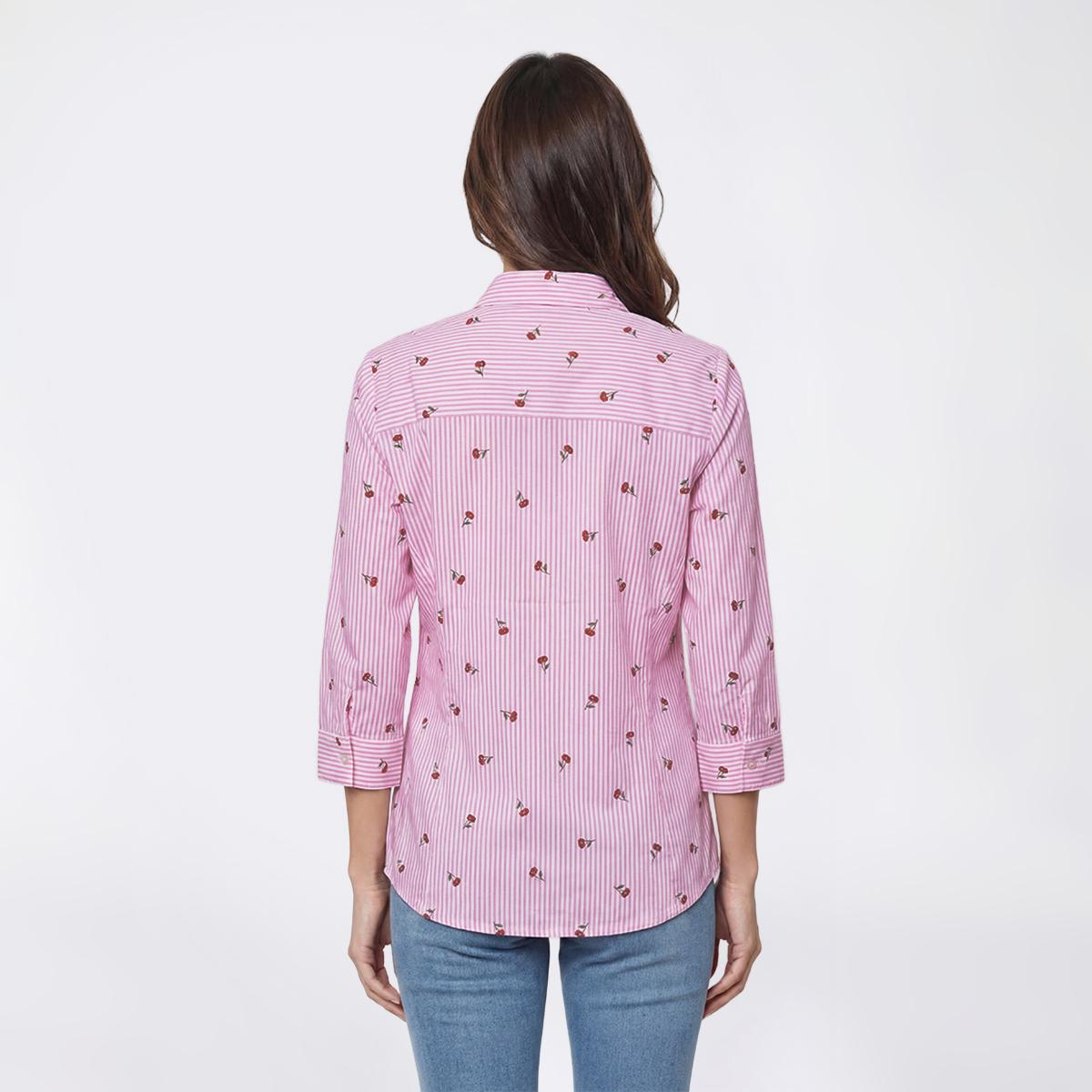 Womens Emily Daniels 3/4 Sleeve Stripe Cherry Button Down