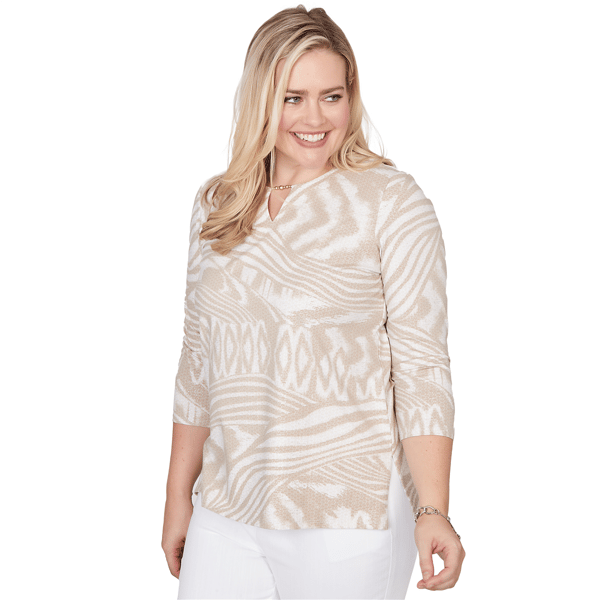 Womens Alfred Dunner Natural Wonder Abstract Keyhole Blouse