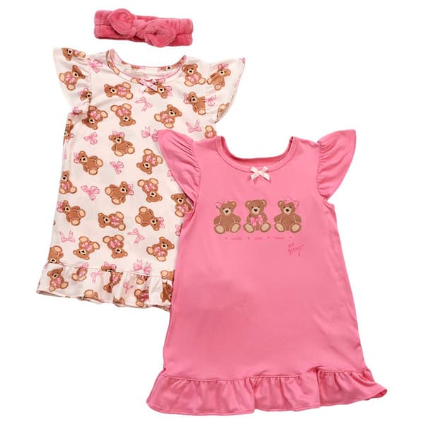 Girls (4-6x) Betsey Johnson Teddy Bear 2pk. Nightgowns - image 