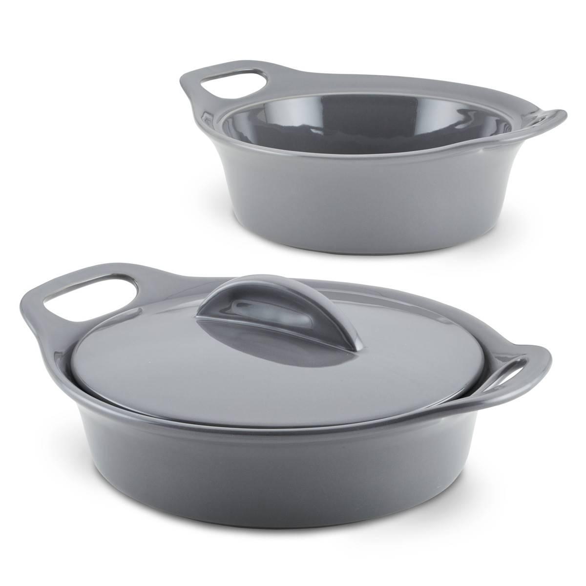 Rachael Ray 3pc. Ceramic Casserole Bakers w/Shared Lid Set-Grey