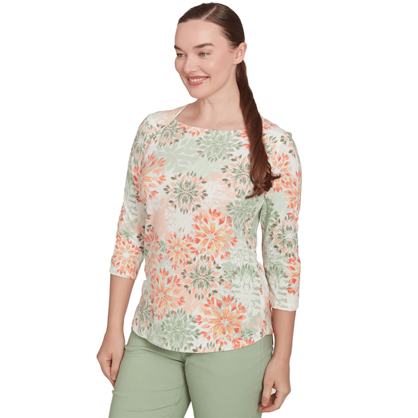 Womens Ruby Rd. Tropical Oasis Watercolor Medallion Tee