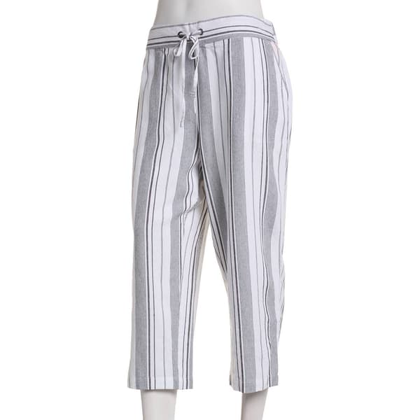 Womens Per Se Striped Linen Capri Pants- White/ Black