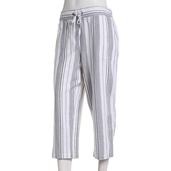 Womens Per Se Striped Linen Capri Pants- White/ Black - image 