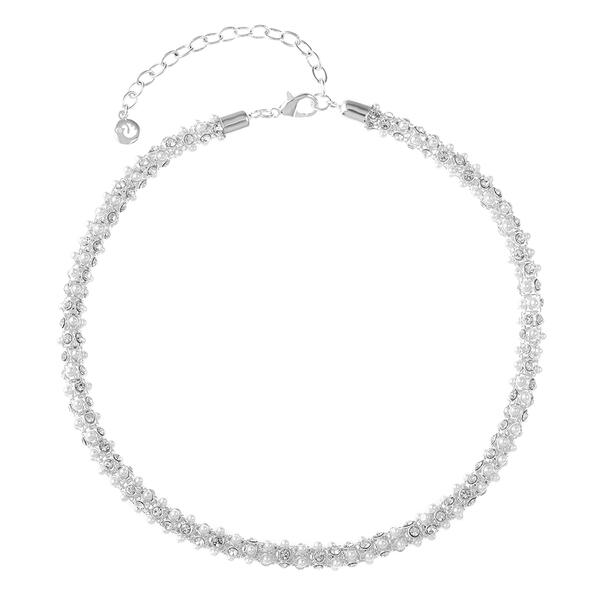 Gloria Vanderbilt Silver-Tone White Pearl Mesh Collar Necklace - image 