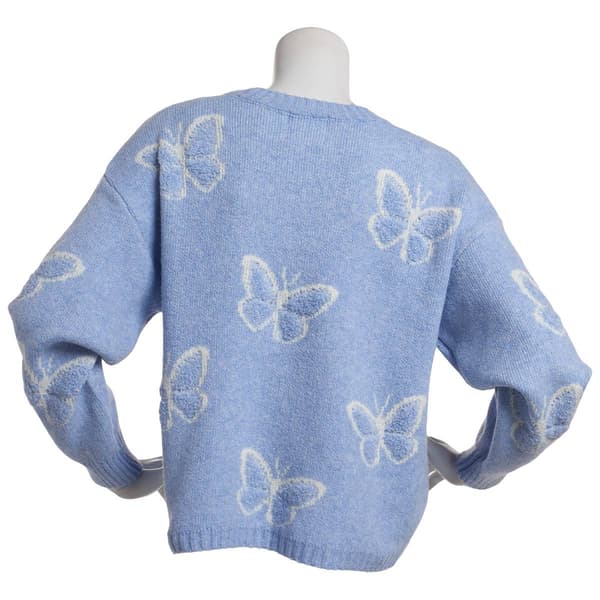 Juniors No Comment Butterfly Boucle Pullover Sweater