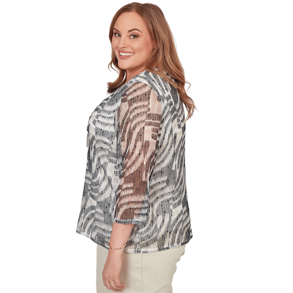 Plus Size Alfred Dunner Detail Driven 3/4 Sleeve Abstract Blouse