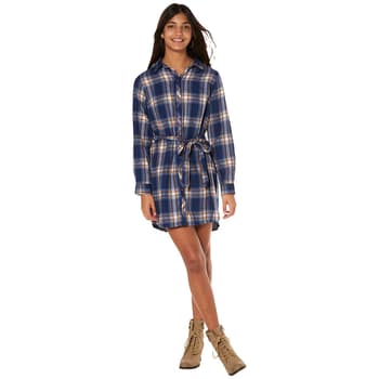 Juniors' San Francisco 49ers Spirit Week Knot-Front Plaid Flannel Shirt