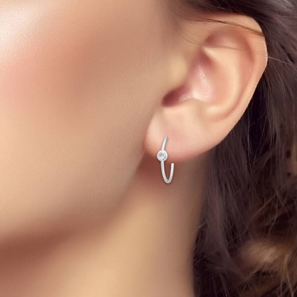 Designs By FMC Sterling Silver Round Bezel CZ Hoop Earrings