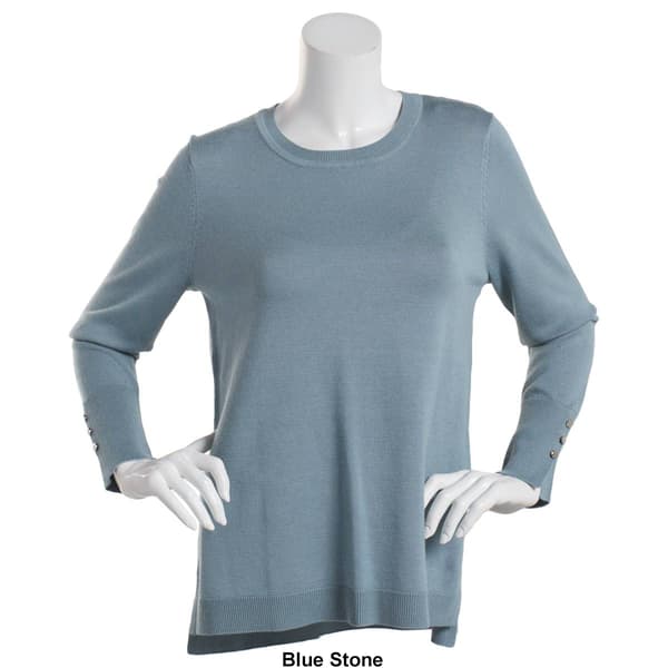 Womens Retrology Crew Neck Button Sleeve Side Slit Sweater