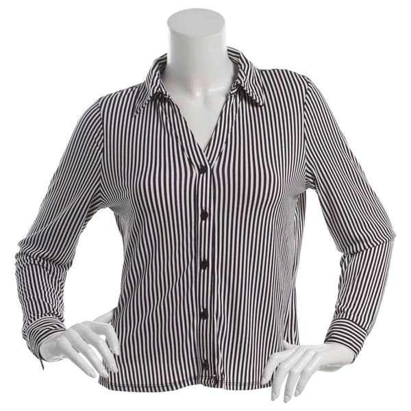Womens Adrianna Papell Long Sleeve Stripe Button Front Blouse - image 