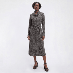 Womens Harper 241 Long Sleeve Self Belt Zebra Sweater Dress