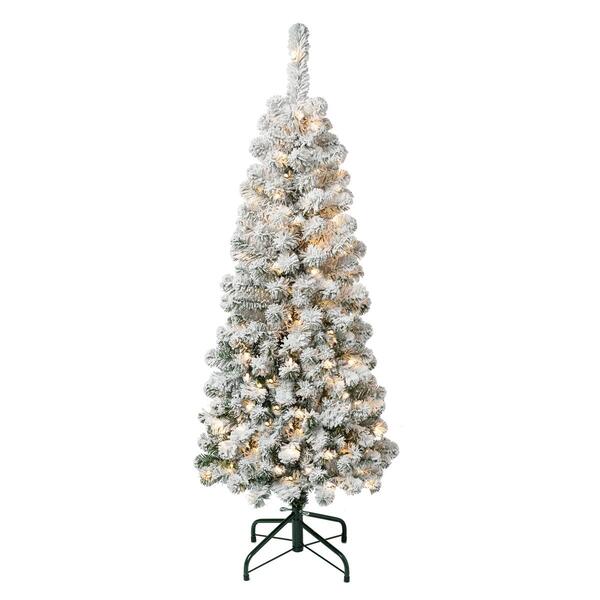 National Tree 4.5ft Acacia Pencil Slim Flocked Tree w/ 100 Lights - image 