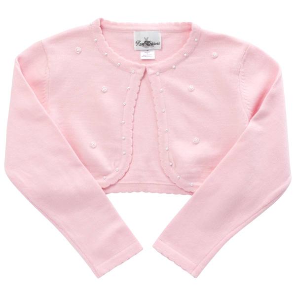Girls (7-16) Rare Editions Scalloped Cardigan w/ Pearls & Beads - image 