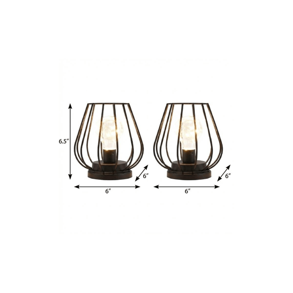 HomeRoots Black Geometric Cage Cordless Desk Lamps - Set of Two