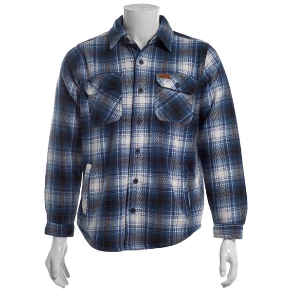 Mens Mountain Ridge Plaid Fleece CPO Jacket - Chambray