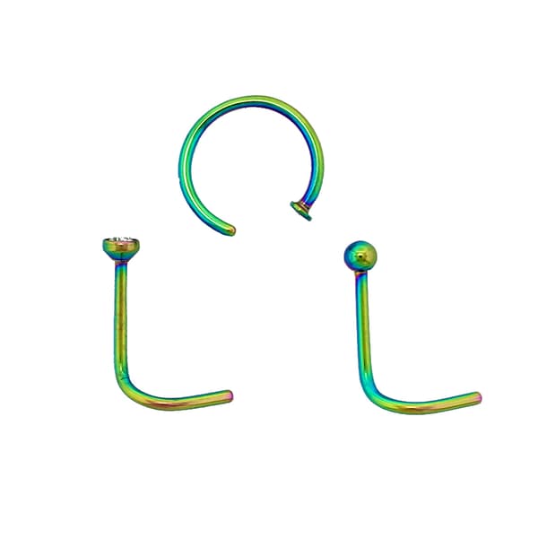 3pk. 20-Gauge Surgical Steel Nose Screws & Open Ring Nose Set - image 