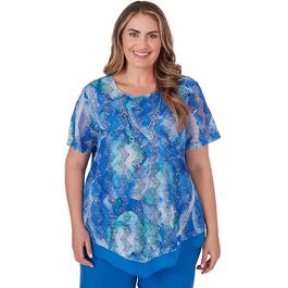 Plus Size Alfred Dunner Neptune Beach Knit Tie Dye Texture Top