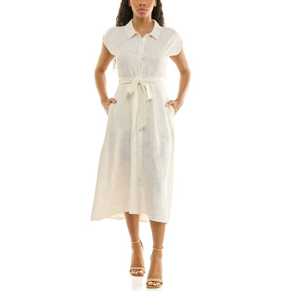 Womens Nina Leonard Short Dolman Sleeve Floral Shirtdress