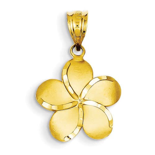 Unisex Gold Classics&#40;tm&#41; 14k Diamond-Cut Plumeria Pendant - image 