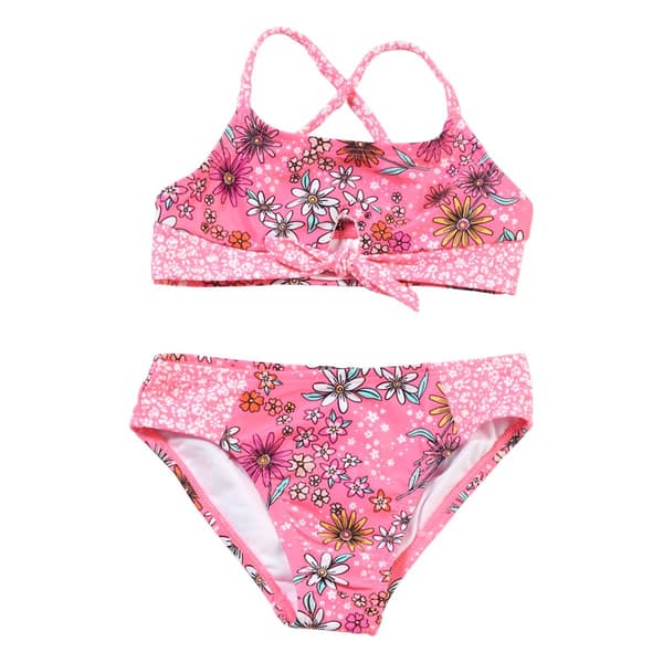 Girls (4-6x) Shelloha 2pc. Daisy Fields Tie Front Bikini Swim Set ...