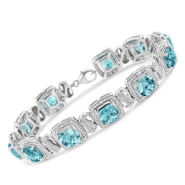 Haus of Brilliance Blue Topaz & 1/10ctw. Diamond Tennis Bracelet - image 