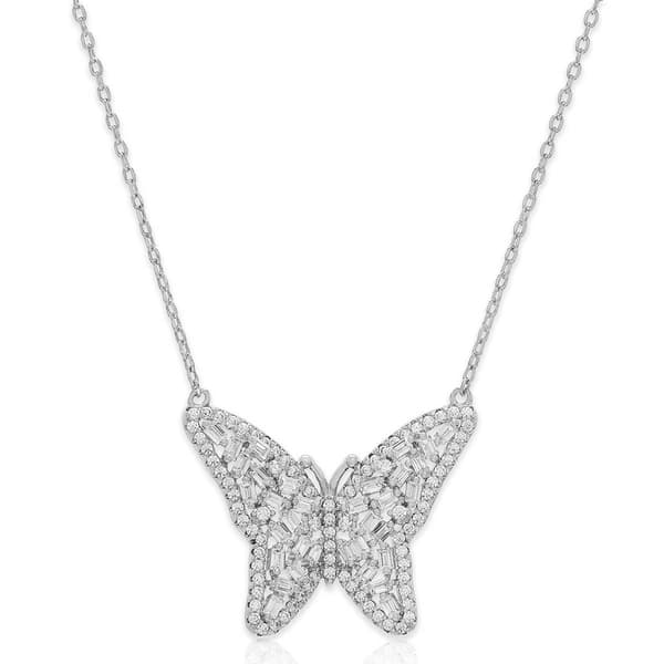 Wide Butterfly Necklace CZ Butterfly Pendant Necklace - image 