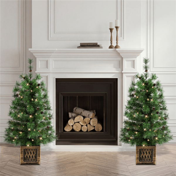 Puleo International 3.5ft. LED Potted Christmas Trees - Set of 2