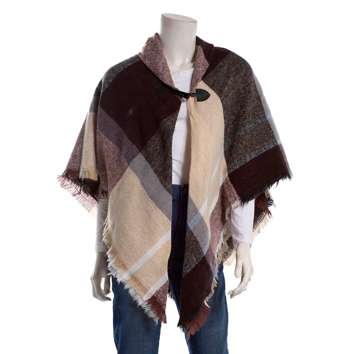 Womens Renshun Color Block Fringe Edges Cape