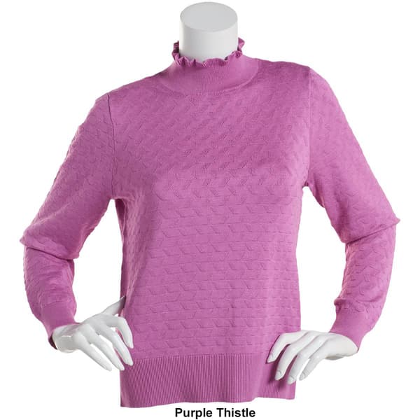Womens Retrology Ribbed Eyelet Mock Neck Sweater