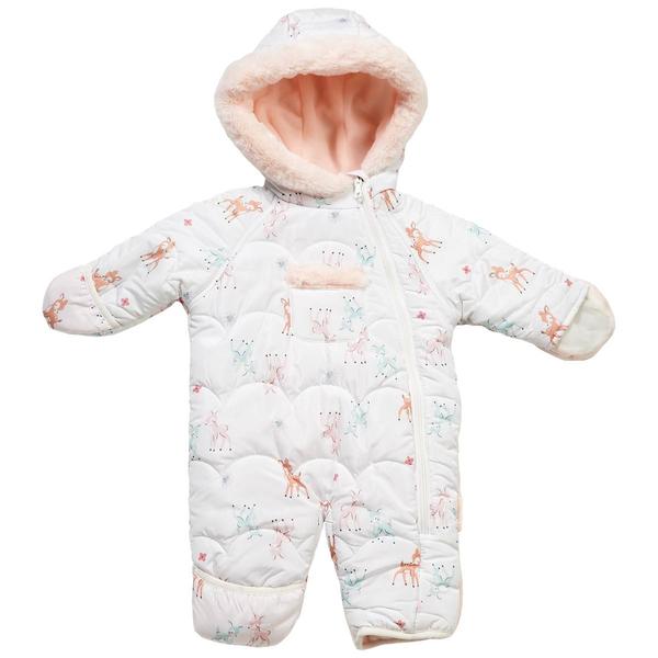 Baby Girl (NB-9M) Wippette Deer Print Quilted Snowsuit - image 